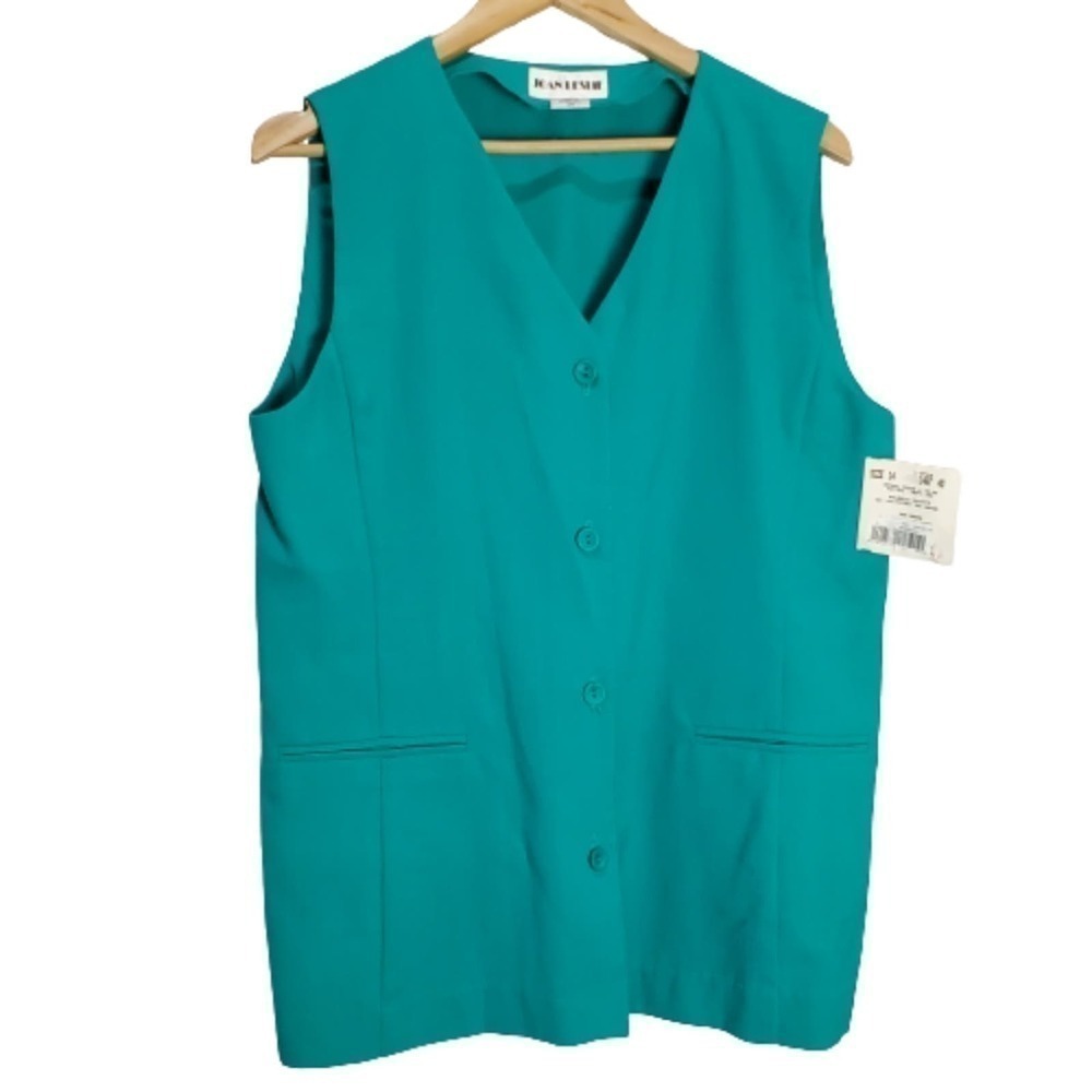 Vintage 80s Joan Leslie Blouse Womens Size 14 Sea Green Sleeveless Button Down